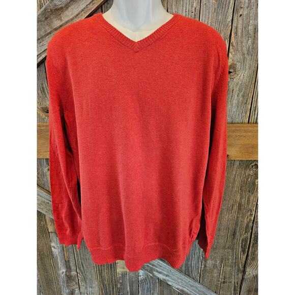 Nwt new Sonoma v neck coral orange mens sweater soft warm stretch basic Large L - Picture 1 of 5